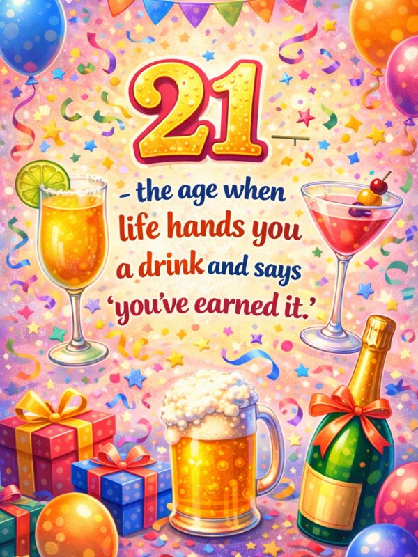 21st Birthday Puns with beautiful card background for birthday